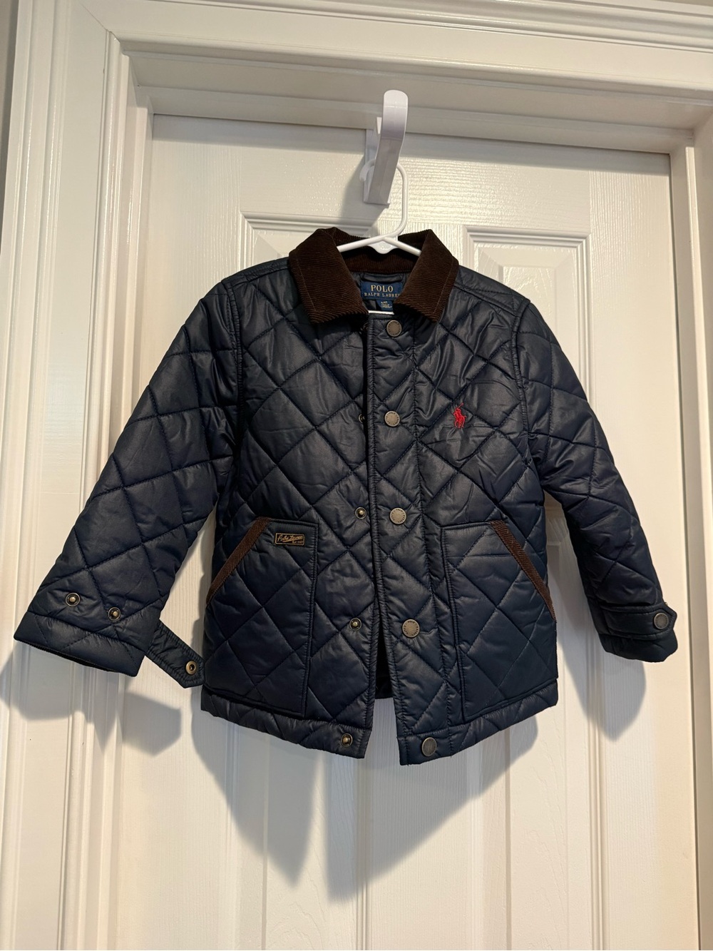 Polo by Ralph Lauren Navy Quilted Puffer Jacket with Brown Cord Collar